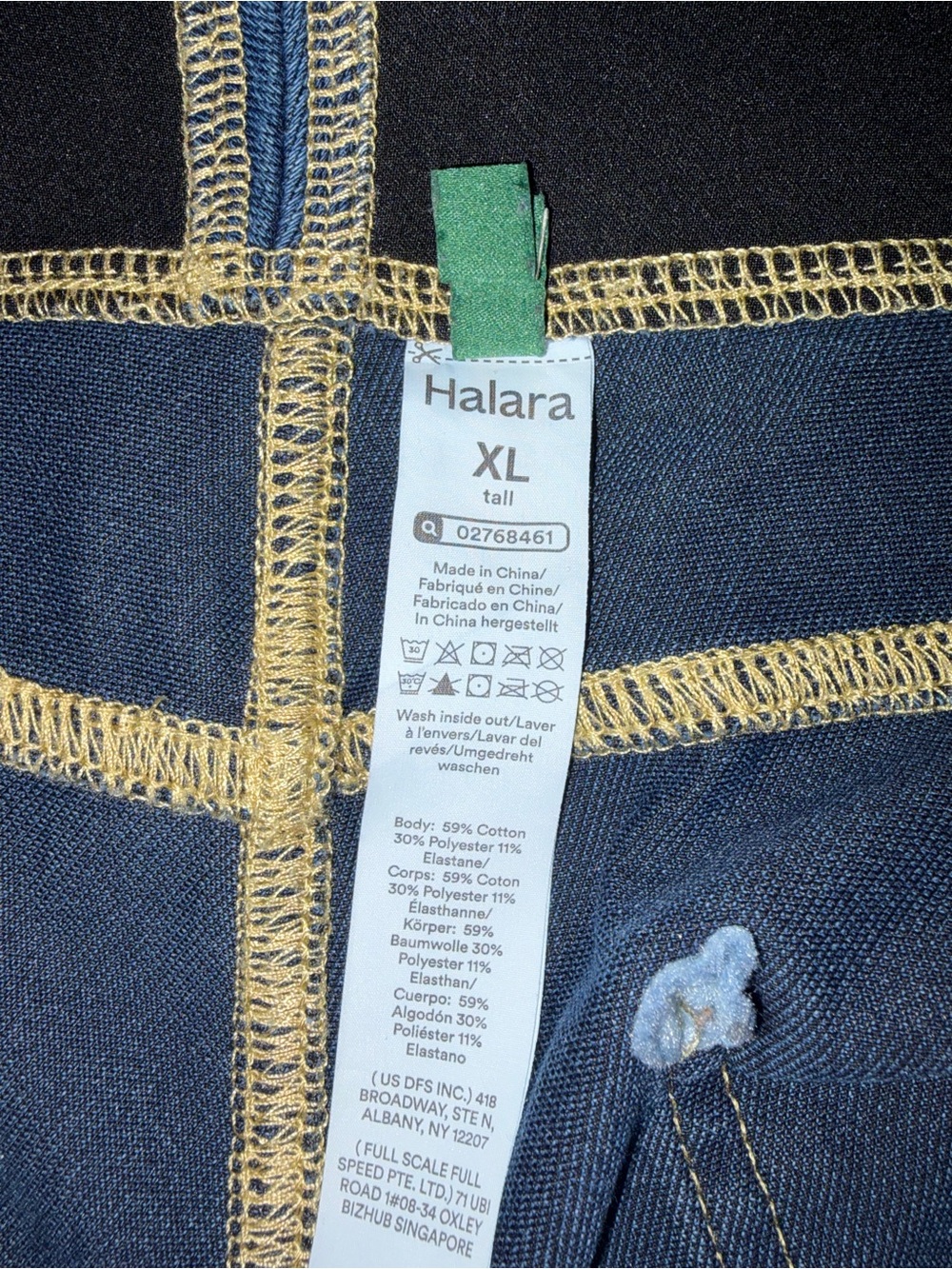 HALARA Navy wide leg jeggings with Gold Overlock Stitching